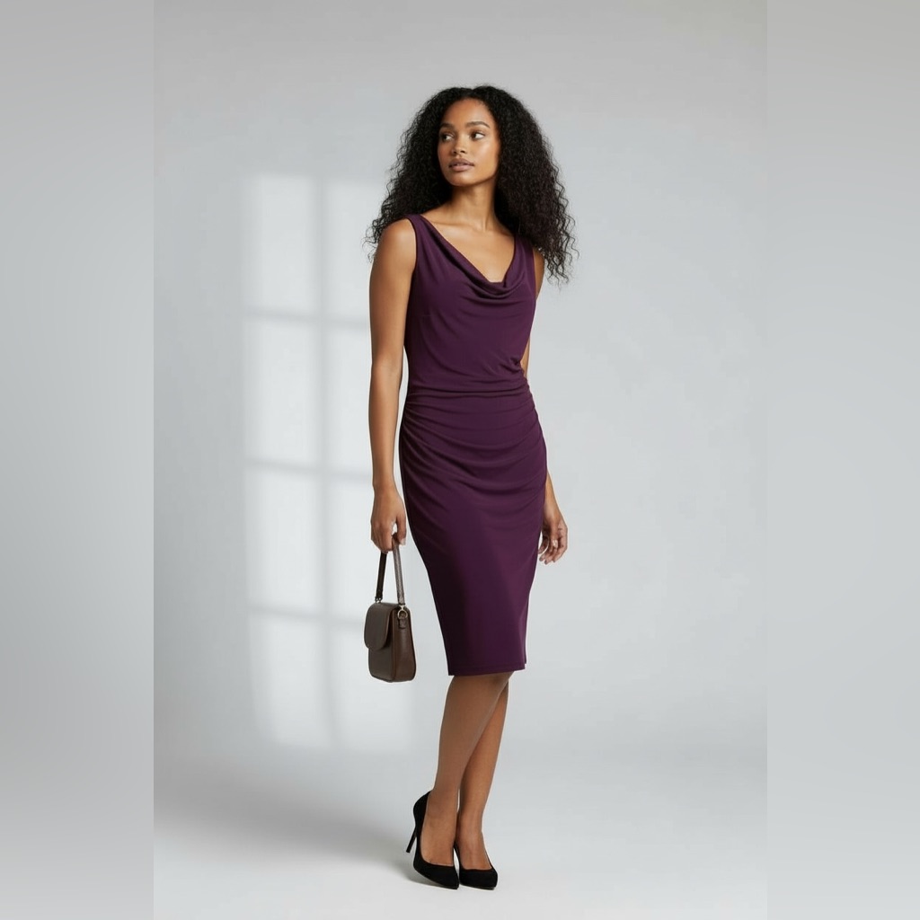 Lauren Ralph Lauren Plum Ruched Sheath Cocktail Dress Women’s 8 Summer Wedding